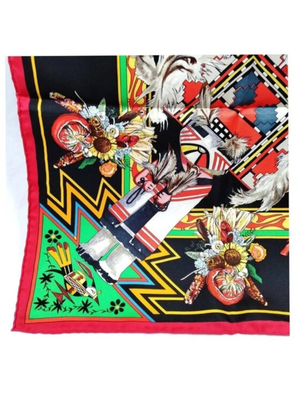 Authentic Hermès Kachinas Carré 90 Silk Scarf Black Multicolor